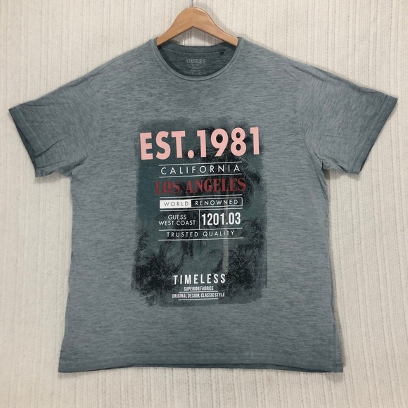 Guess Mens‎ T Shirt XL Extra Large Gray California Los Angeles Graphic Tee - Picture 3 of 8